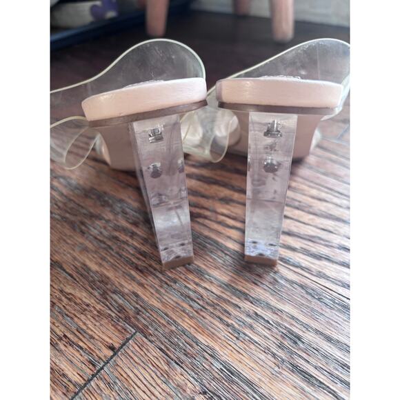 Steve Madden Clear Strap Lucite Heel Sandals – Nude Slip-On Mules - Picture 2 of 6
